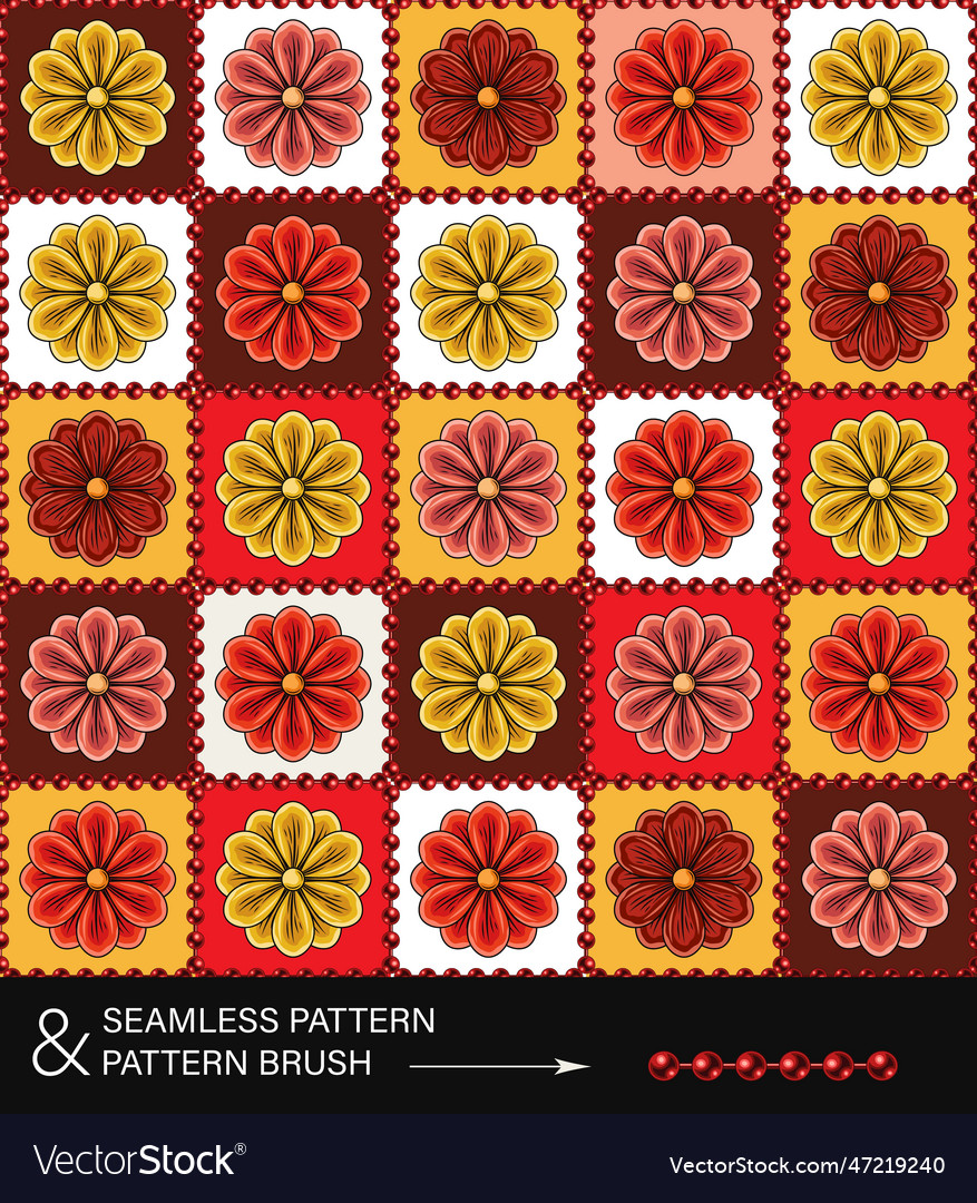 Groovy pattern with chamomiles daisy in squares