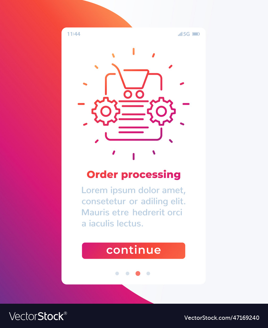 Order processing mobile app page screen with icon vector image Order processing mobile app page screen with icon