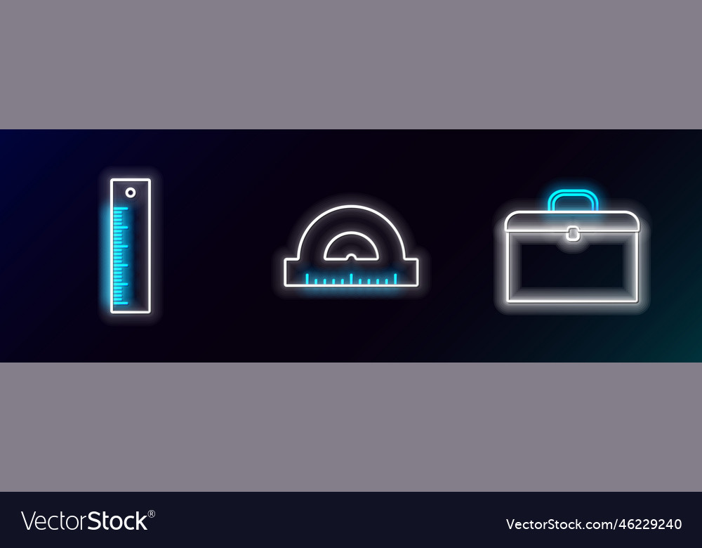Set line briefcase ruler and protractor grid vector image Set line briefcase ruler and protractor grid