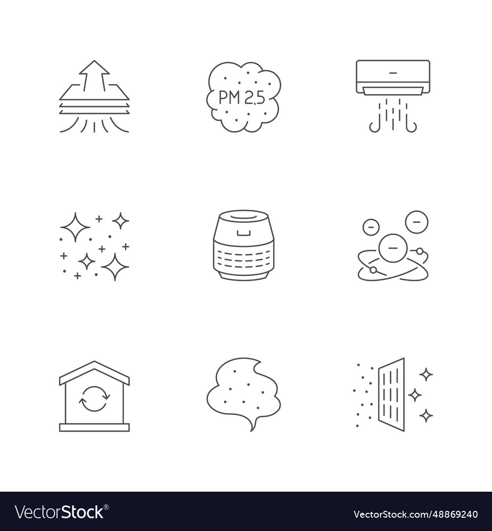 Set line icons of air purification Royalty Free Vector Image