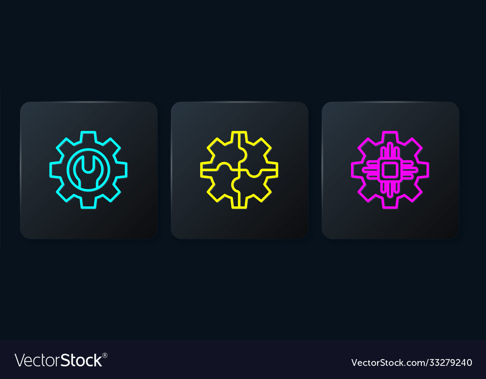 Set line wrench spanner and gear processor vector image Set line wrench spanner and gear processor