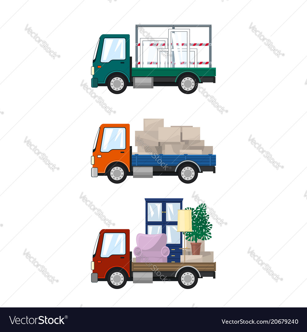 Set of small cargo trucks vector image Set of small cargo trucks