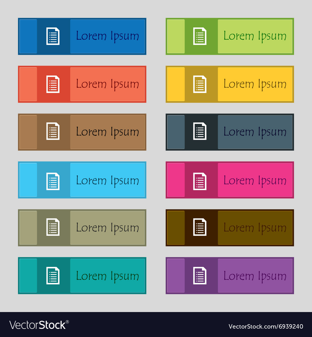 Text file icon sign set of twelve rectangular