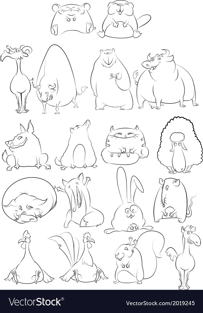 Black and white cartoon animals