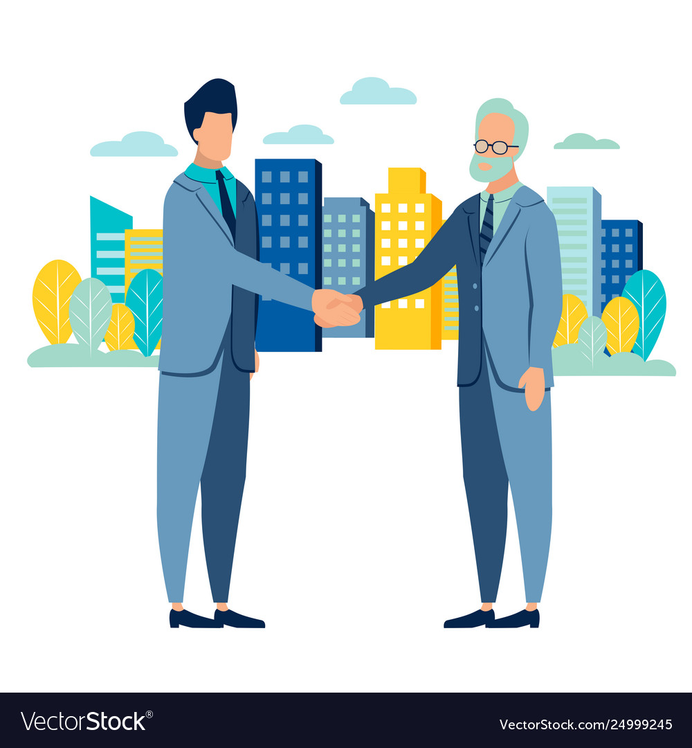 Businessman handshake deal flat style cartoon Vector Image