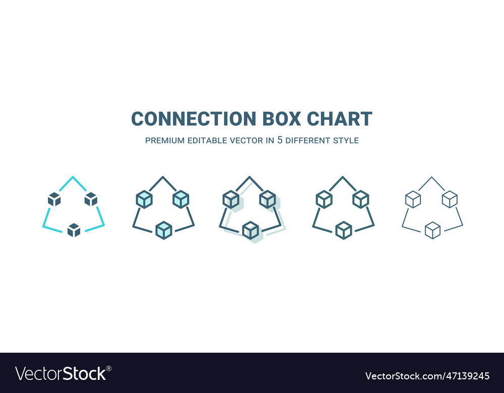 Connection box chart icon in 5 different style vector image Connection box chart icon in 5 different style