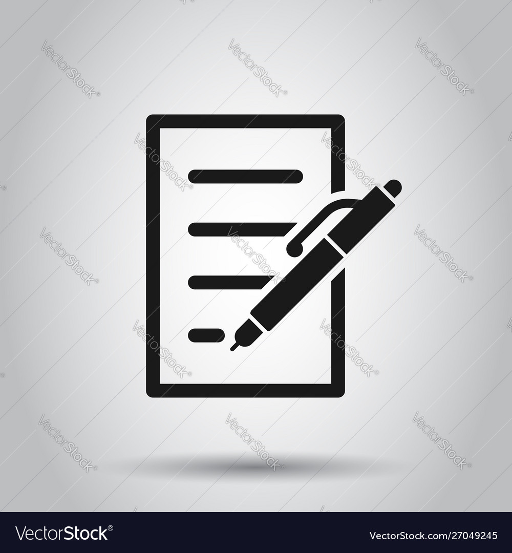 Document with pen icon in flat style notepad