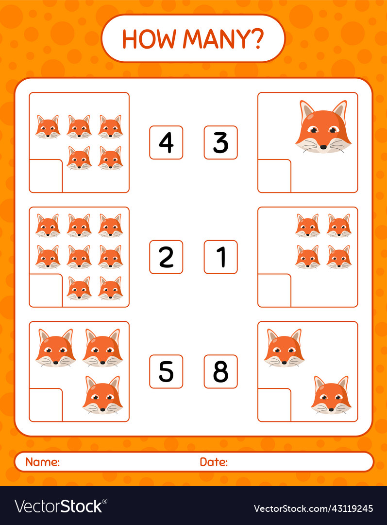 How many counting game with red fox worksheet Vector Image How many counting game with red fox worksheet