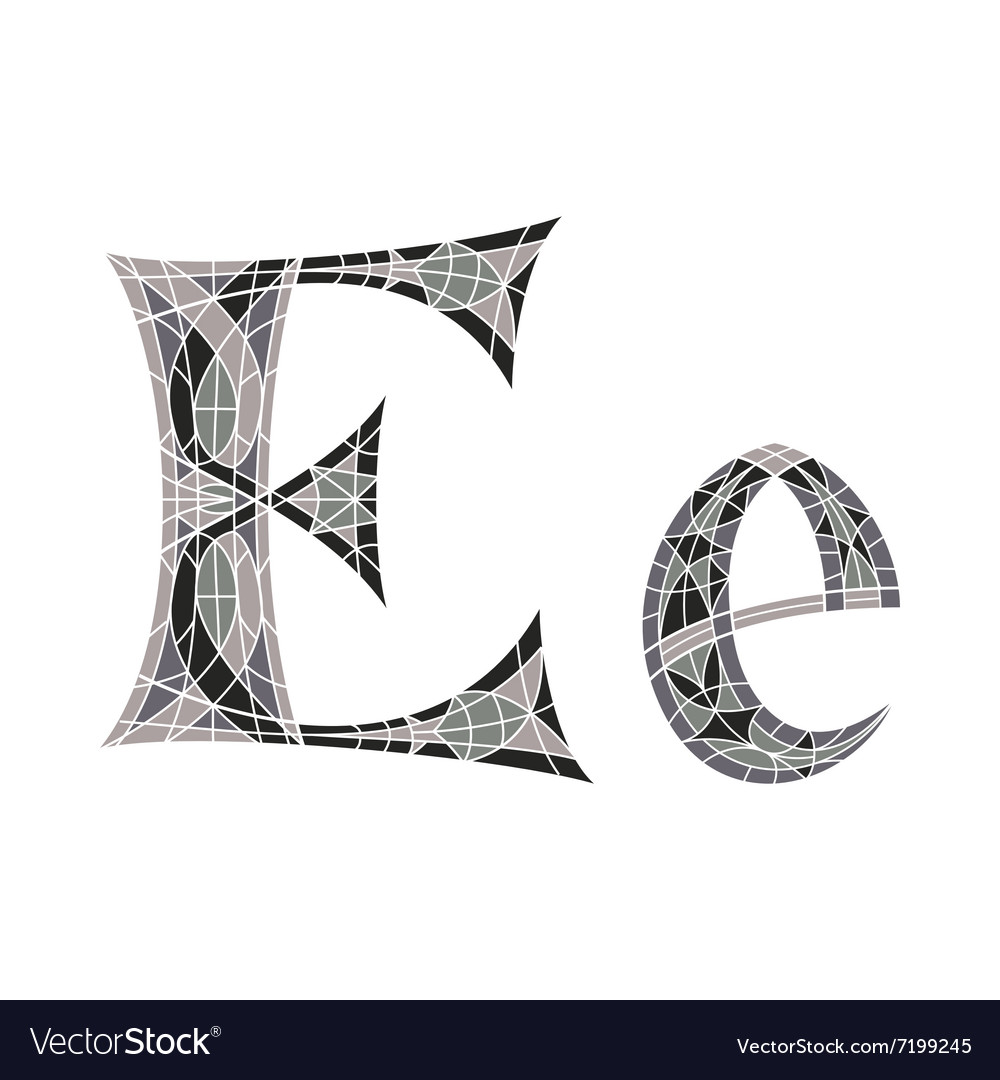 Low poly letter e in gray mosaic polygon