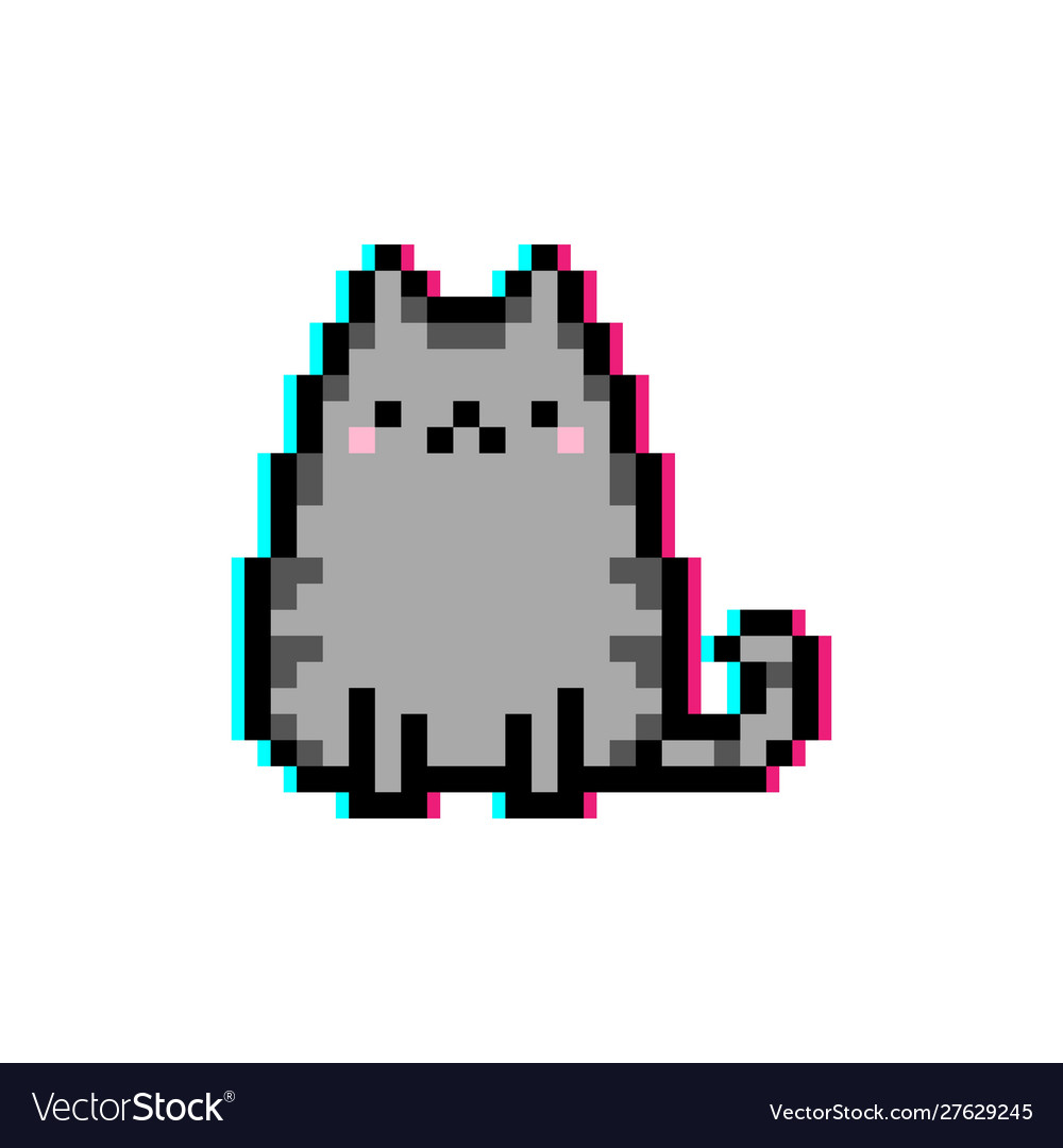 Pixel Art Cute Kitten Domestic Pet 8 Bit Glitch Vector Image