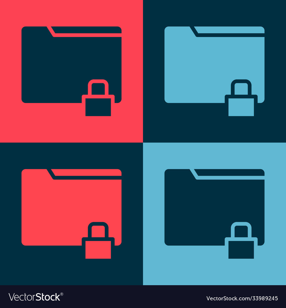 Pop art folder and lock icon isolated on color Vector Image Pop art folder and lock icon isolated on color