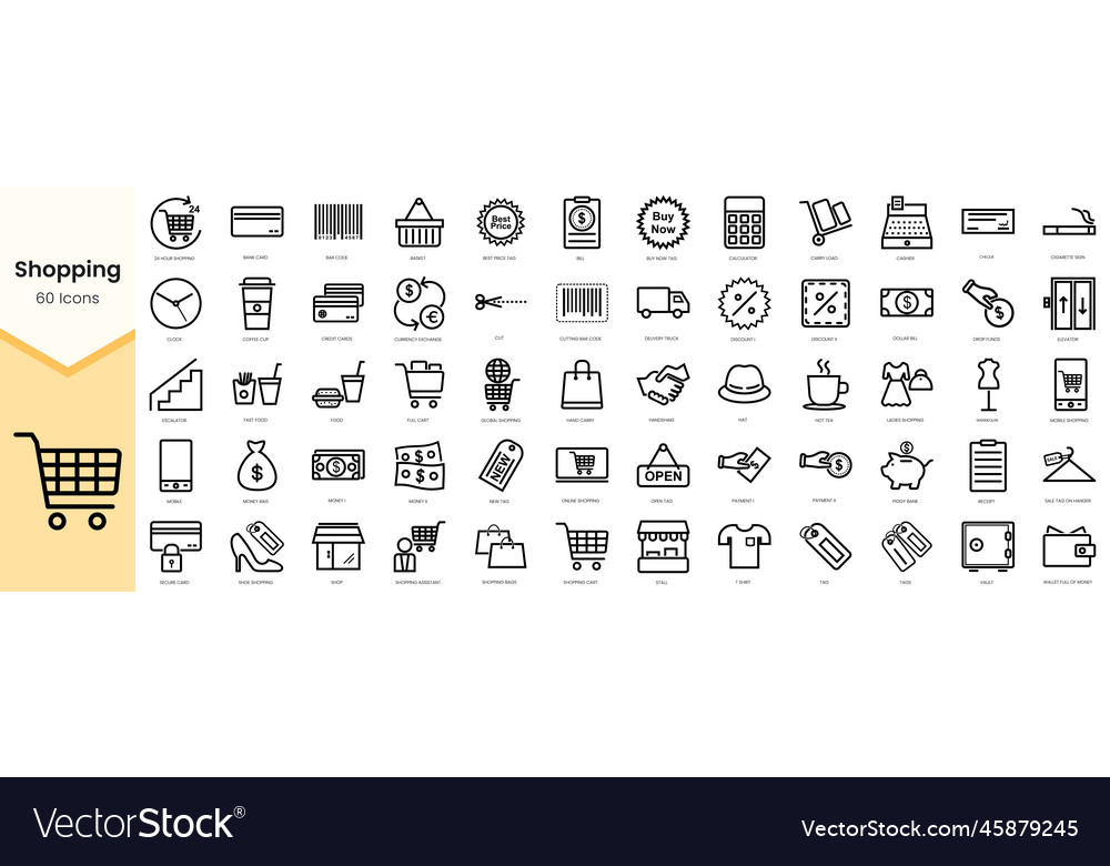 Set of shopping icons simple line art style