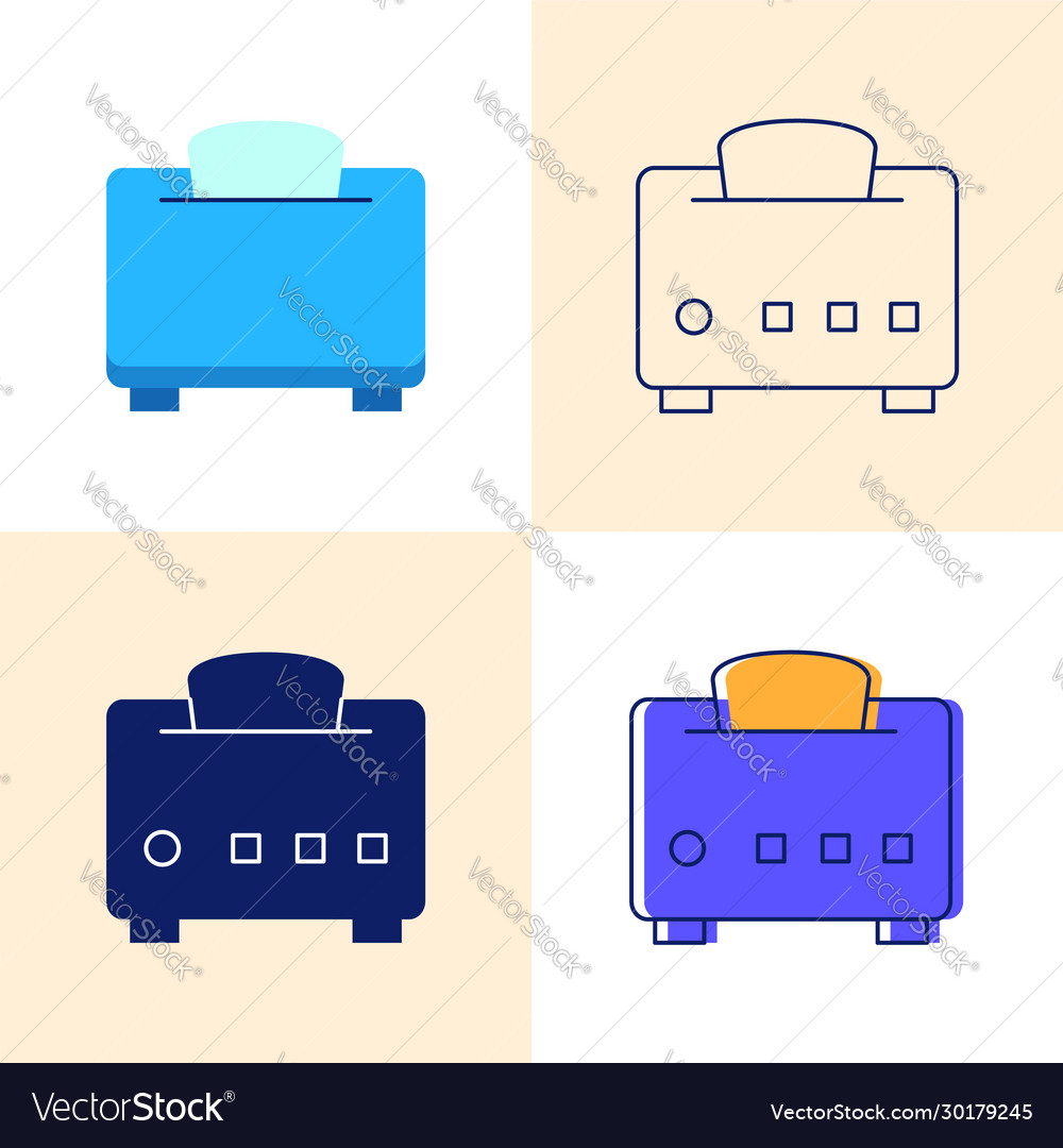 Toaster with bread icon set in flat and line vector image Toaster with bread icon set in flat and line