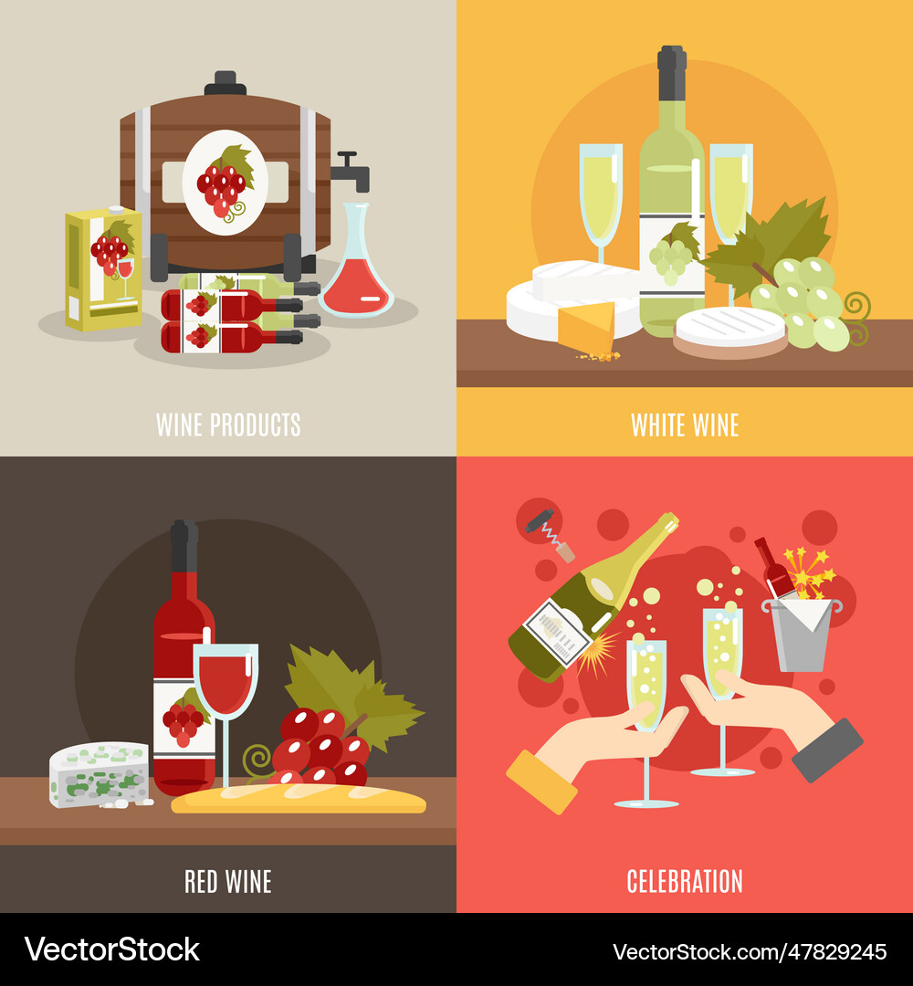 Wine flat labels set Royalty Free Vector Image