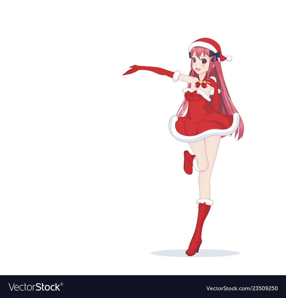 Anime manga girl dressed in santa claus costume