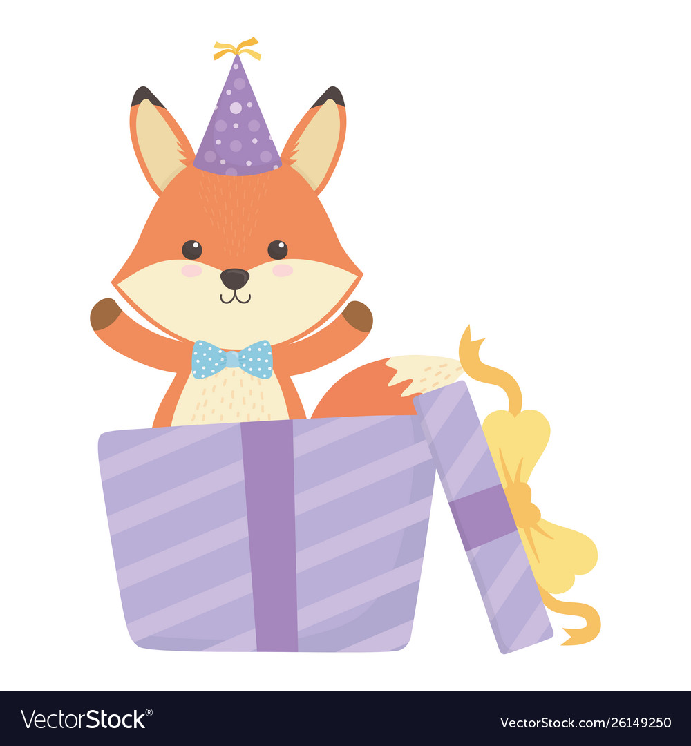 Fox cartoon with happy birthday icon design