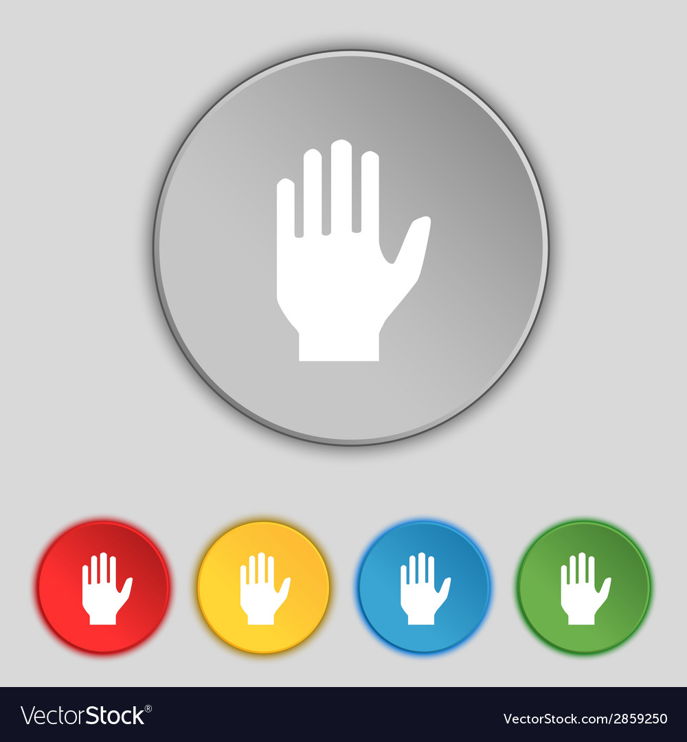 Hand print sign icon stop symbol set colour