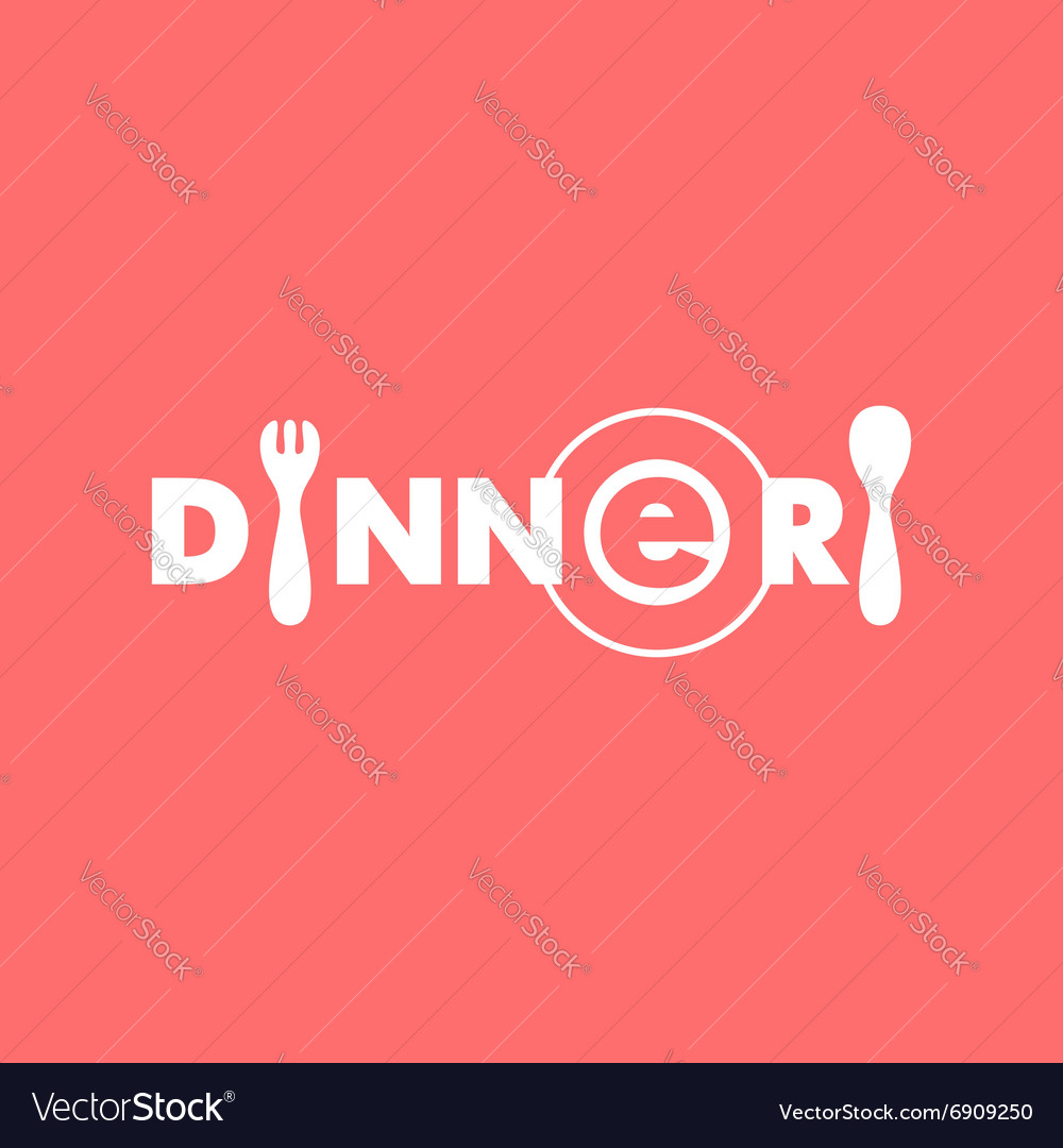 Logo text dinner with plate spoon and fork