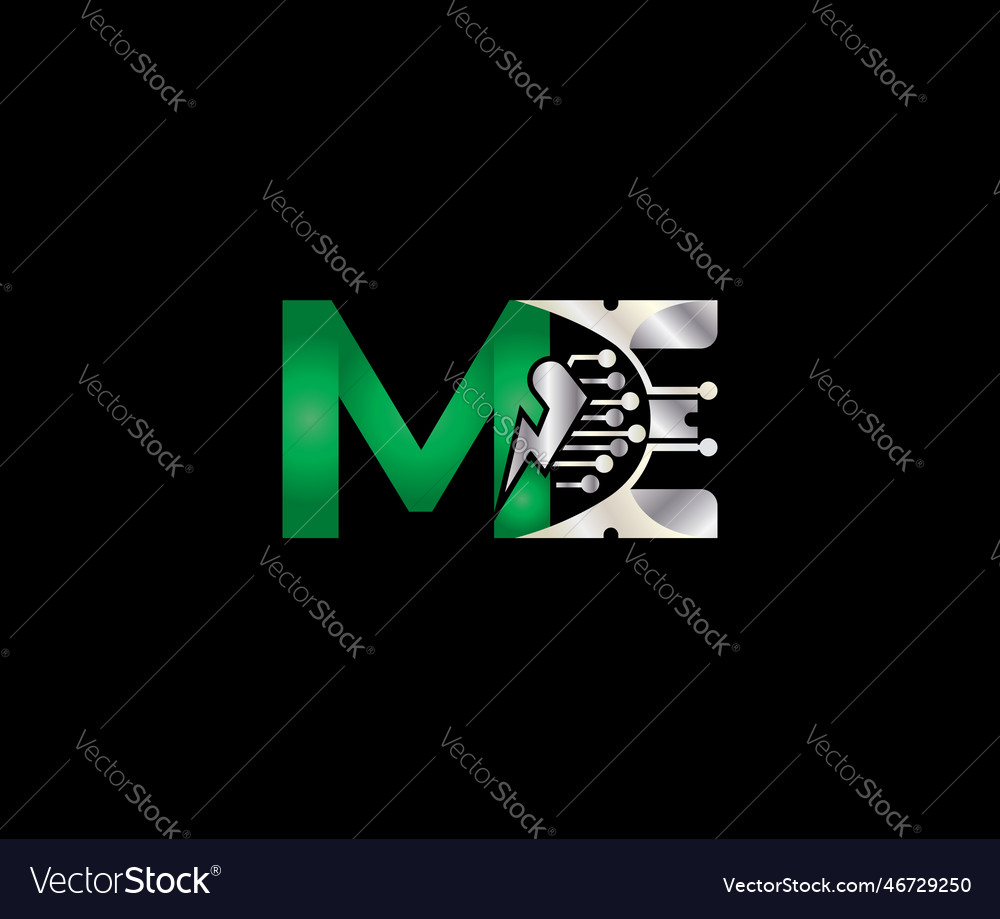 Me letter logo design green or silver color Vector Image
