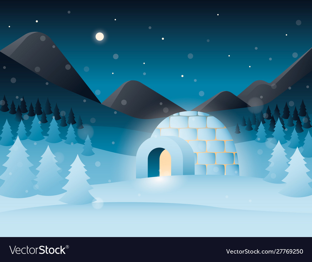 Night scenery with icy cold house