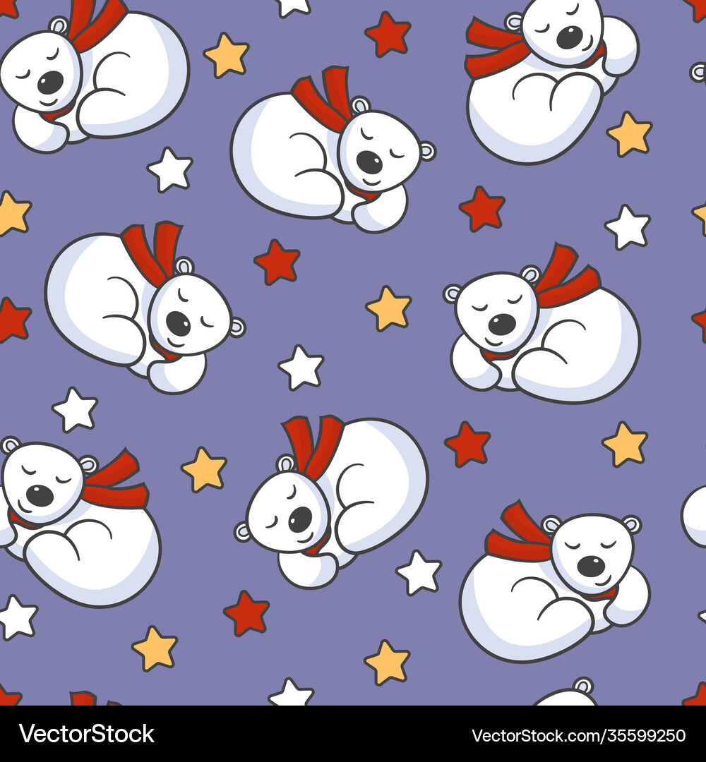 Seamless pattern with cute sleeping bear Vector Image