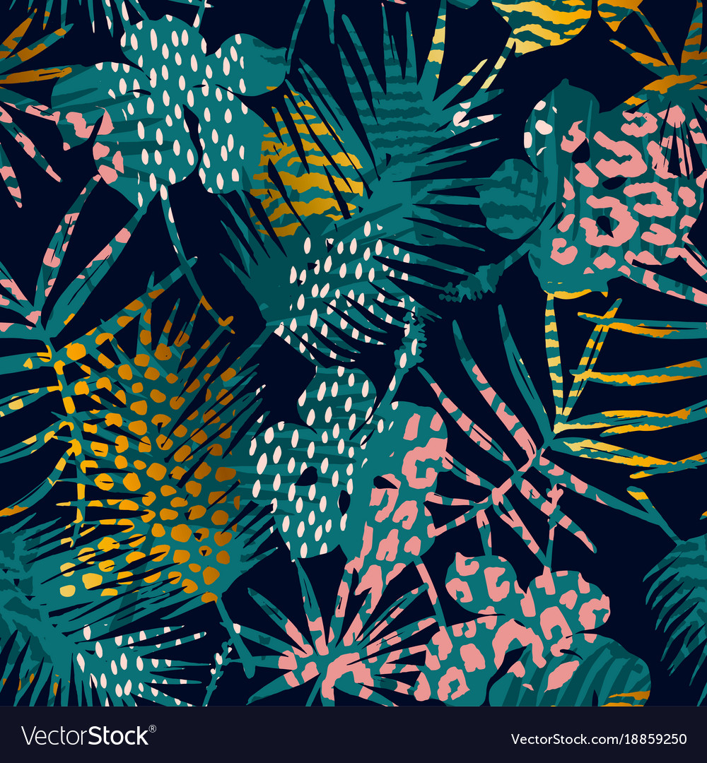 Trendy seamless exotic pattern with palm