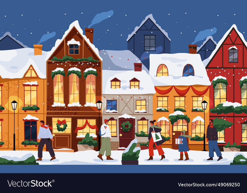 Winter street during new year or christmas Vector Image