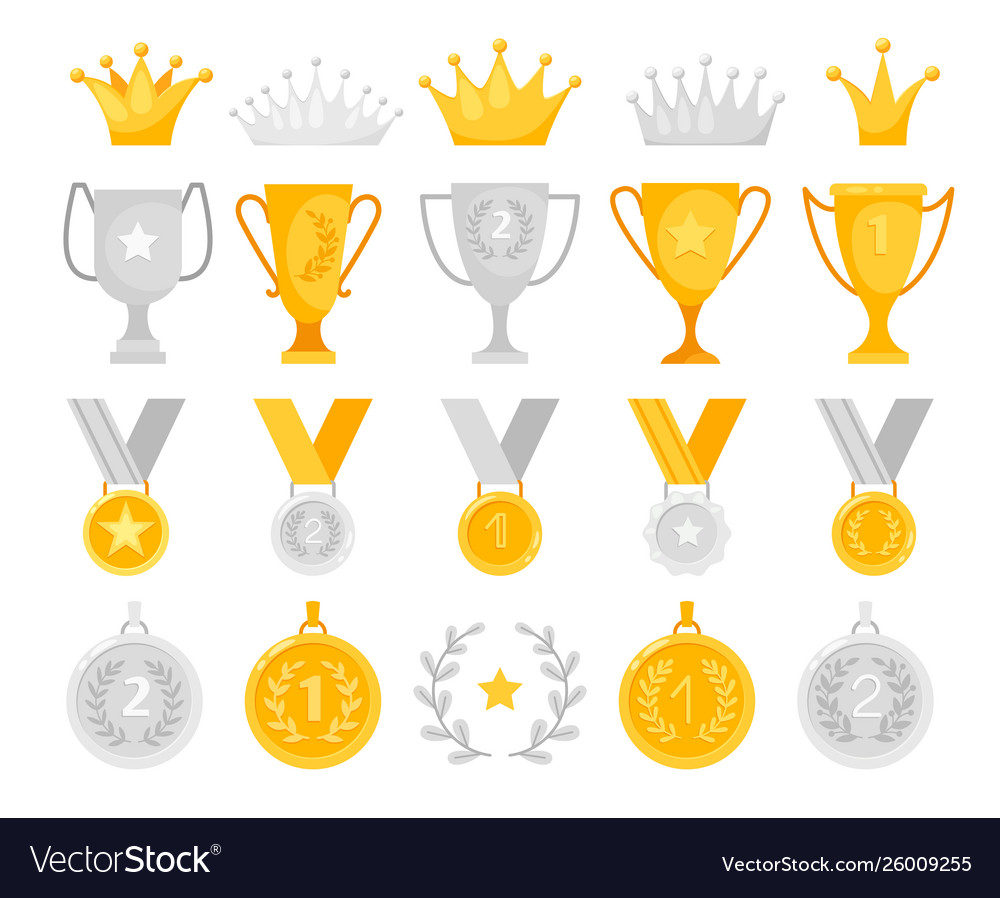 Gold and silver awards set Royalty Free Vector Image