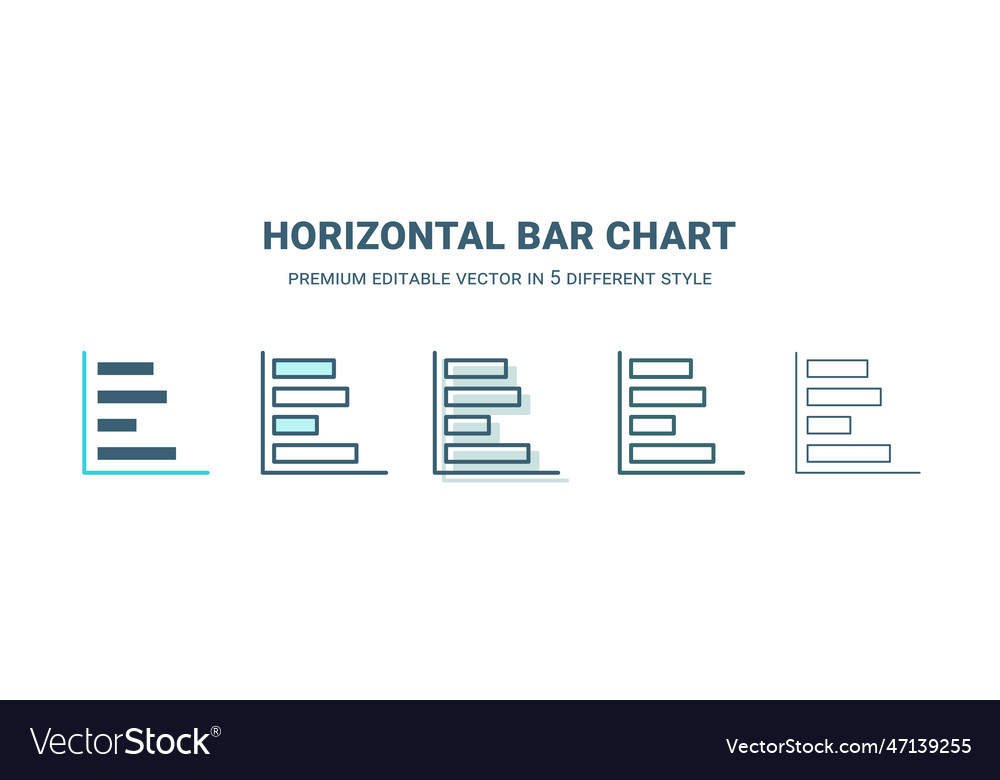 Horizontal bar chart icon in 5 different style vector image Horizontal bar chart icon in 5 different style