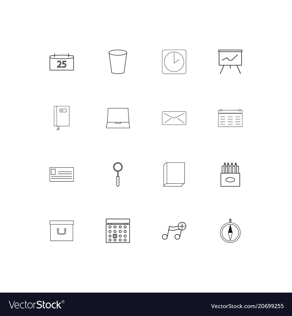 Office simple linear icons set outlined