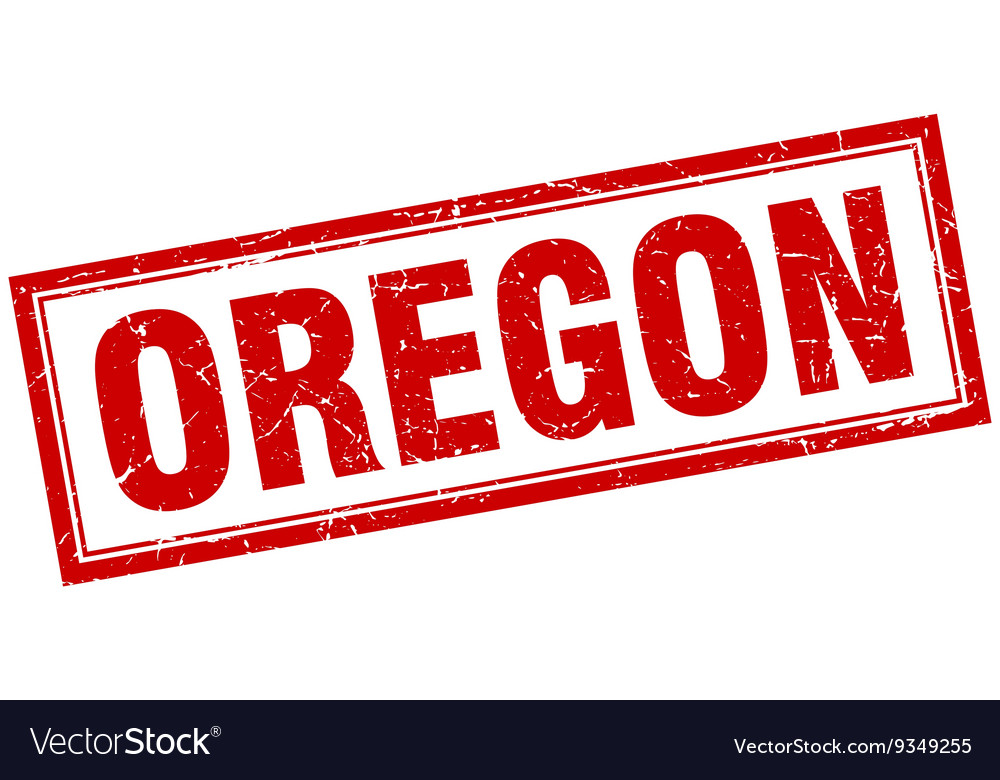 Oregon red square grunge stamp on white