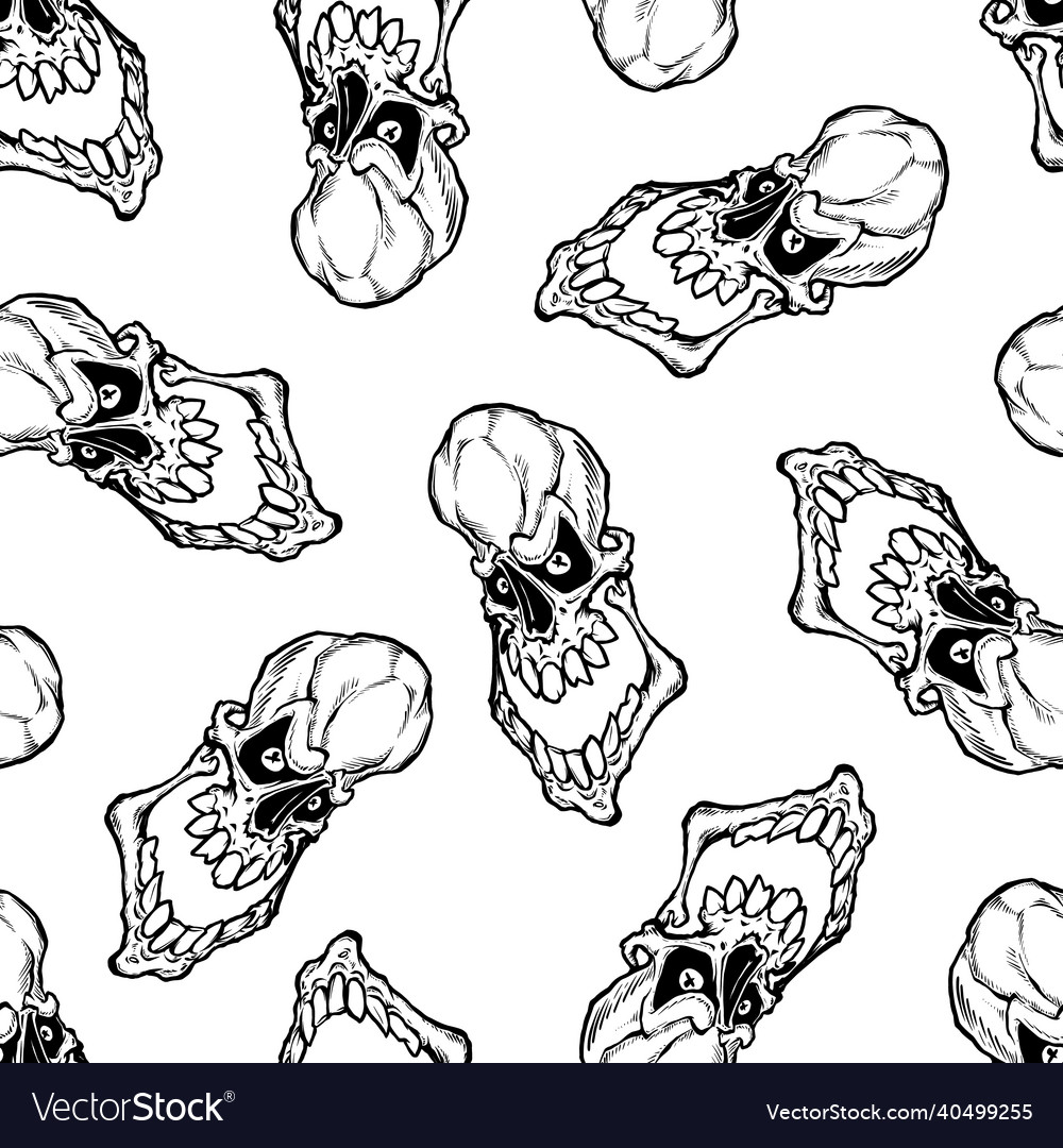 Seamless pattern of skull with large teeth