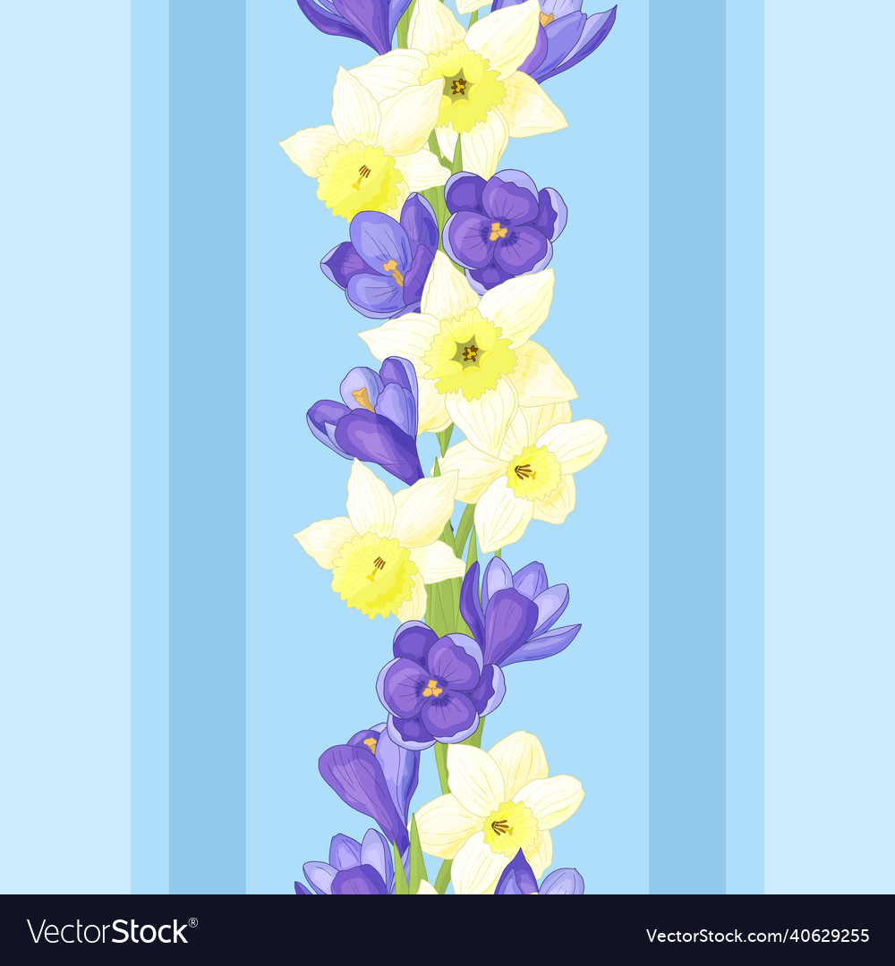 Seamless pattern with daffodils and crocuses