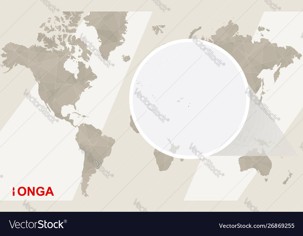 Zoom on tonga map and flag world