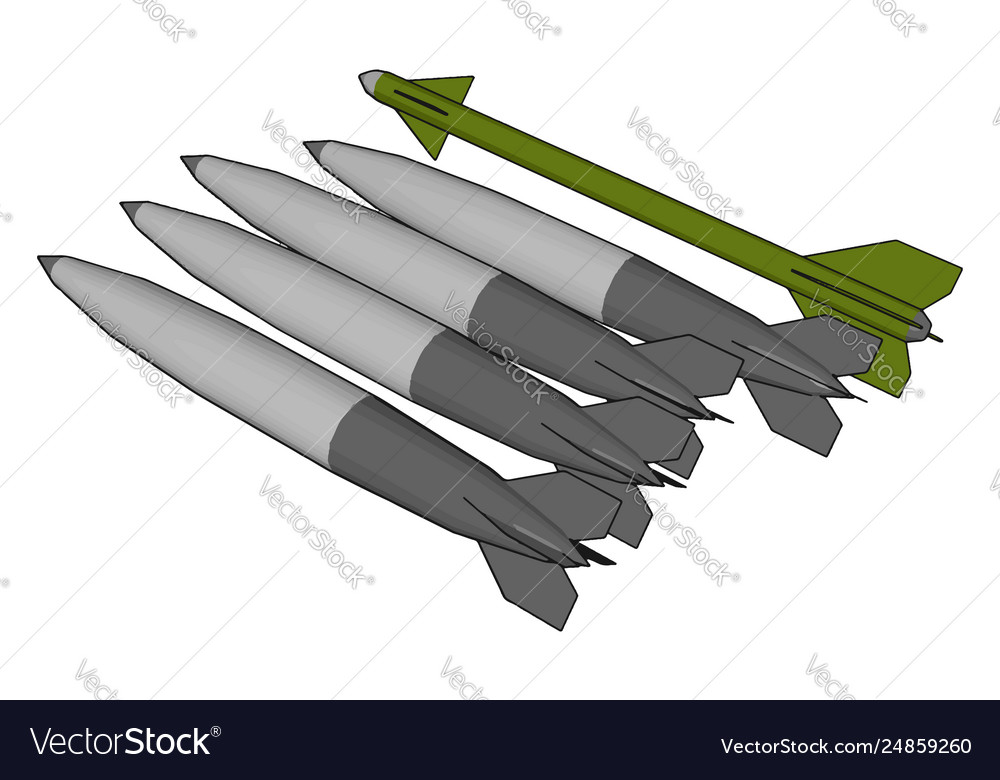 3d on white background various army missiles