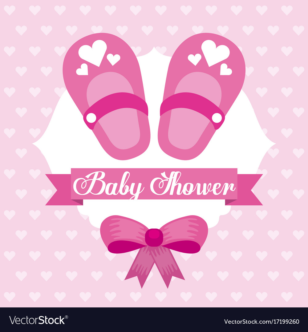 Baby Shower Card Girl Shoe Bow Celebration Vector Image