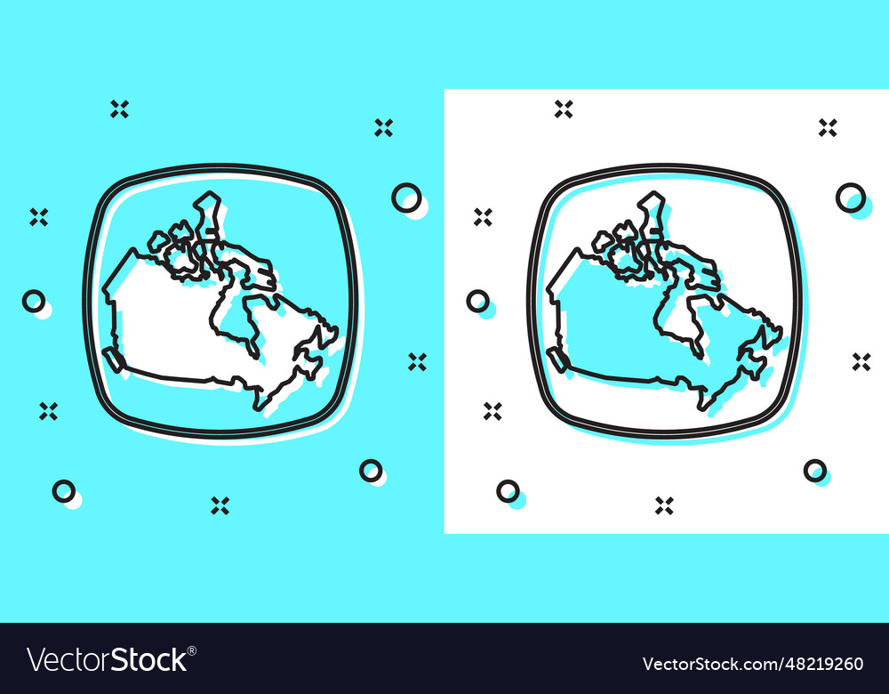 Black line canada map icon isolated on green