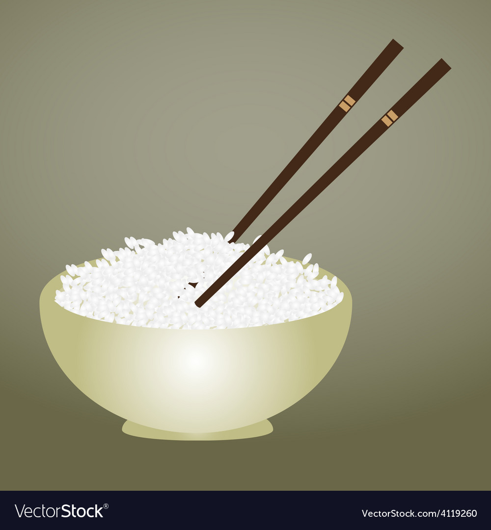 Boiled rice in bowl with chopsticks eps10