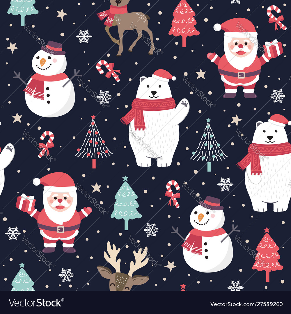 Christmas Seamless Pattern - Santa & Polar Bear