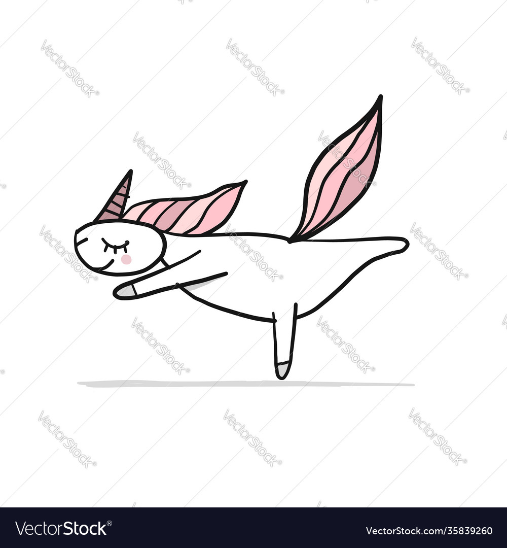 Funny unicorn doing yoga sketch for your design