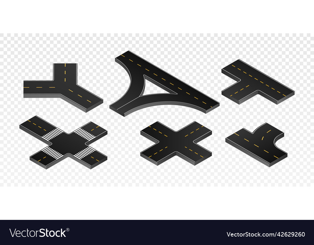 Isometric road intersections set