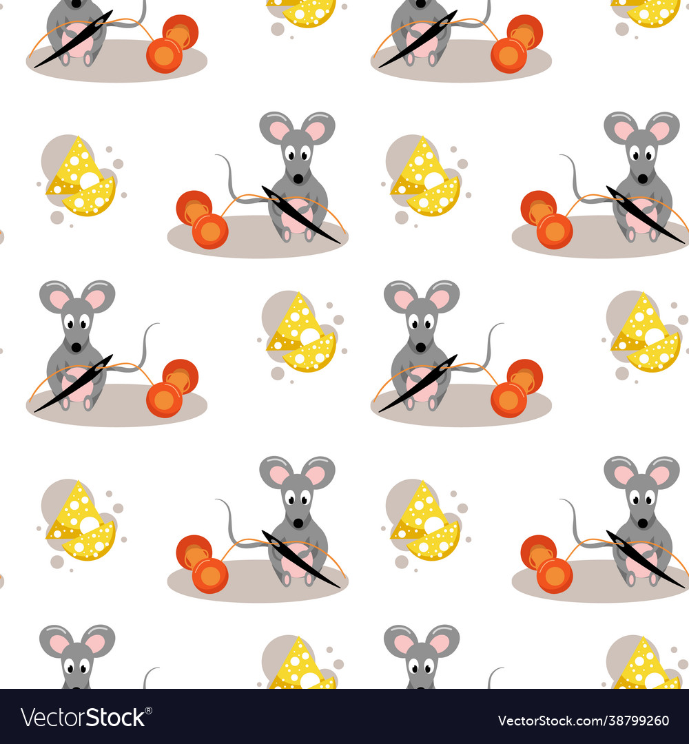 Seamless pattern mice with a needle and spool