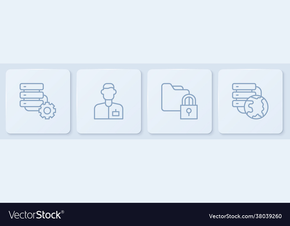 Set line server and gear folder lock analyst vector image Set line server and gear folder lock analyst