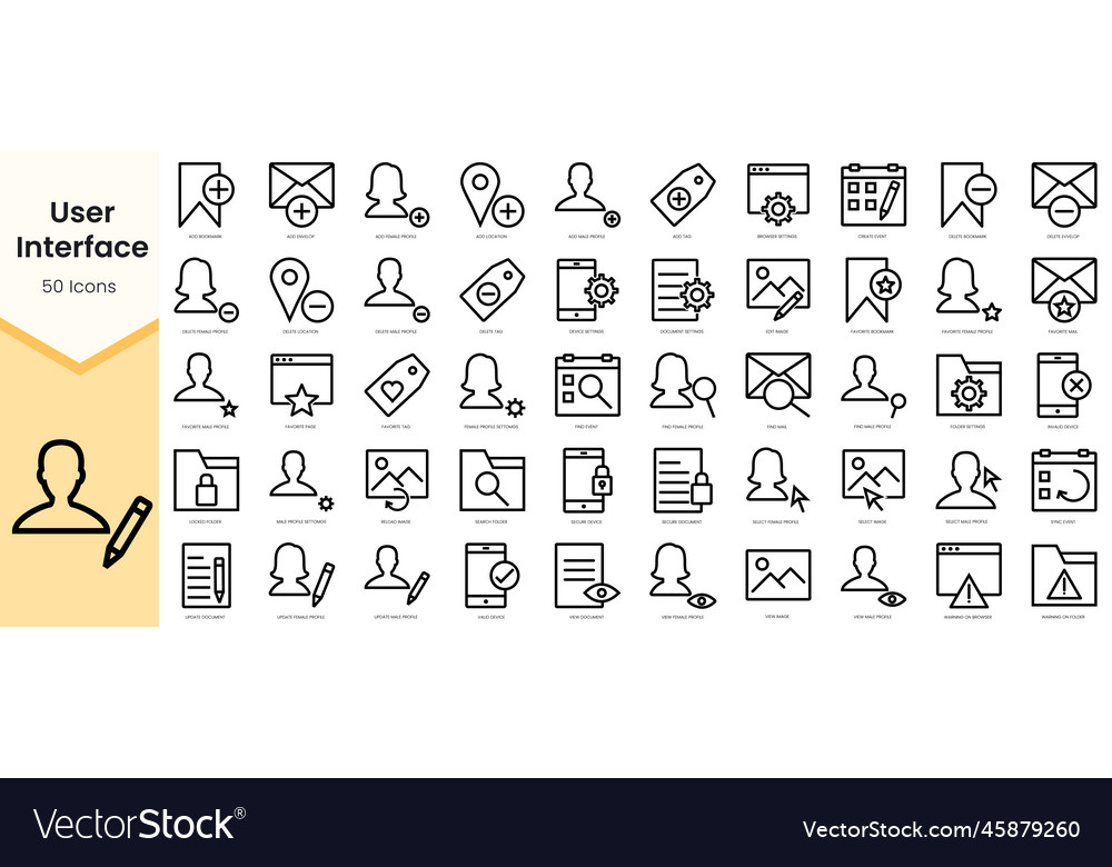 Set of user interface icons simple line art style