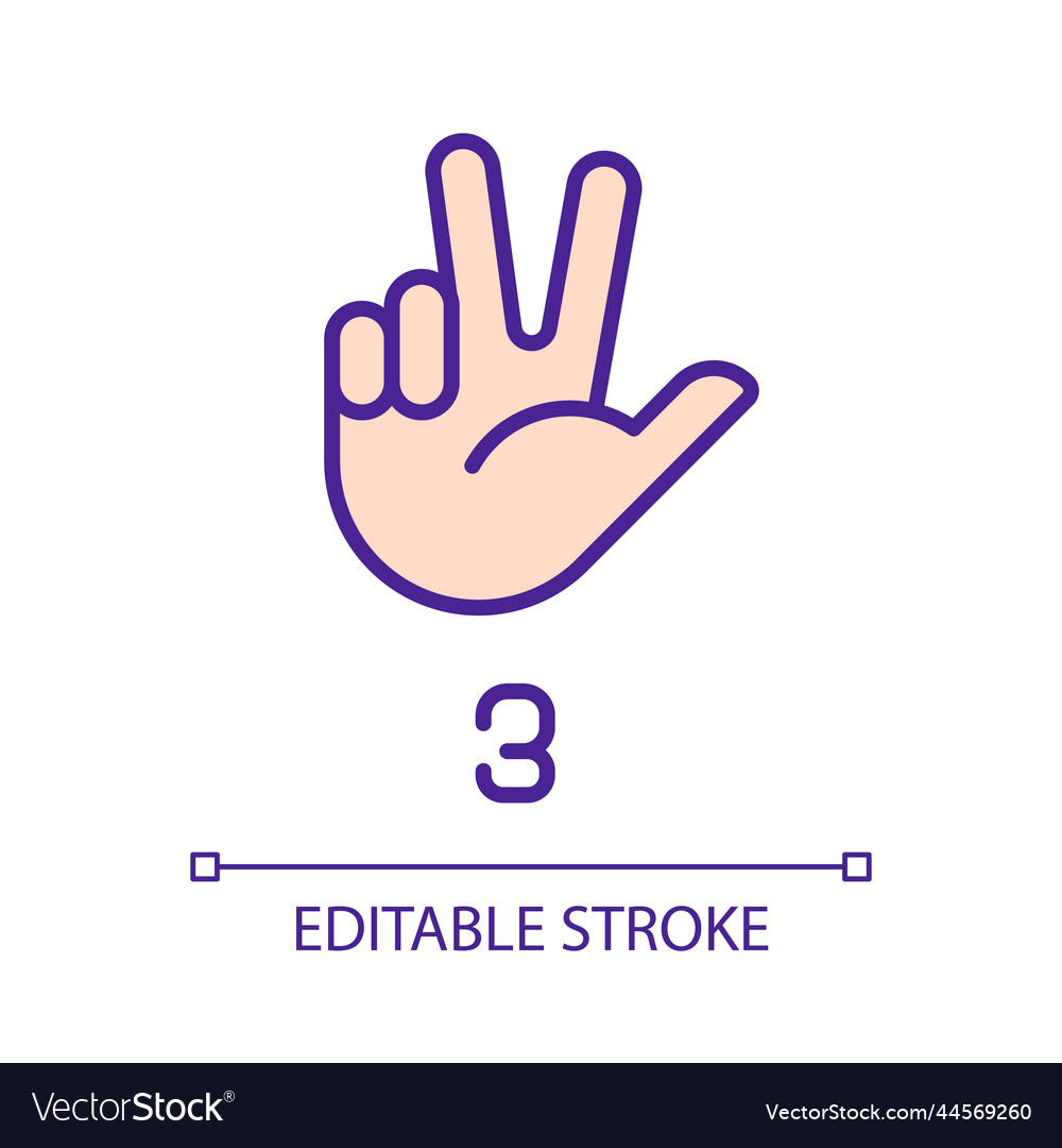 Signing digit three in asl pixel perfect rgb Vector Image Signing digit three in asl pixel perfect rgb