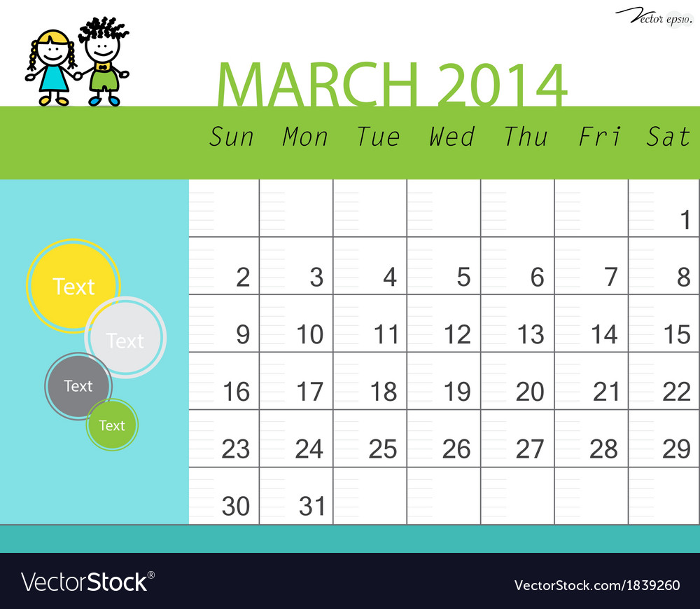 Simple 2014 calendar march Royalty Free Vector Image