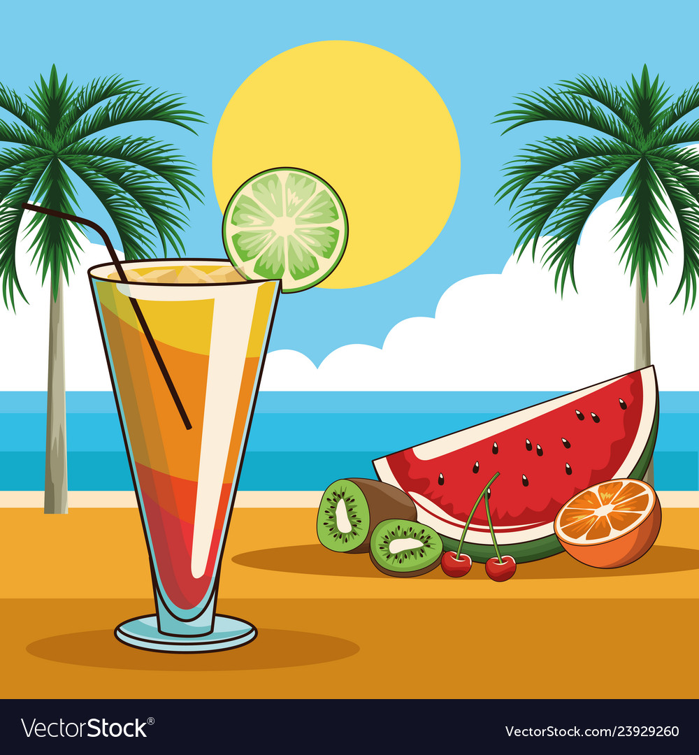 Tropical cocktail drink Royalty Free Vector Image