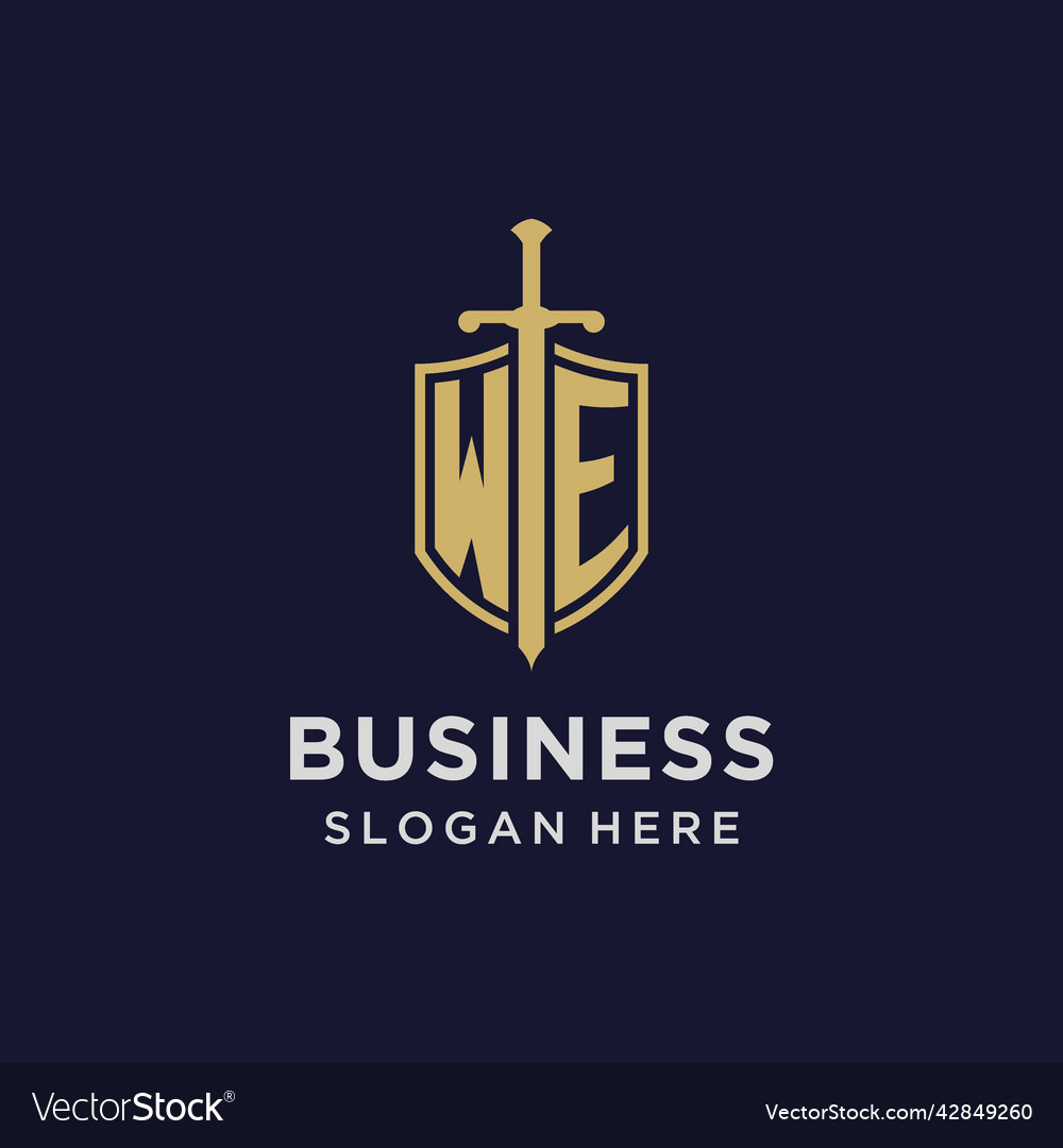 We logo initial monogram with shield and sword