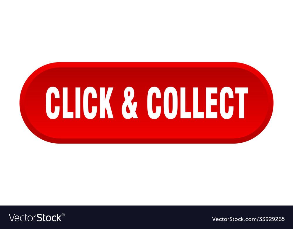 Click collect button rounded sign on white