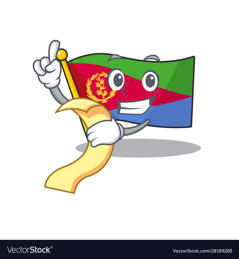Cute flag eritrea cartoon character with menu vector image Cute flag eritrea cartoon character with menu